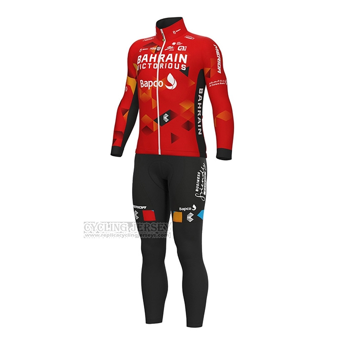 2022 Cycling Jersey Bahrain Victorious Red Long Sleeve and Bib Short